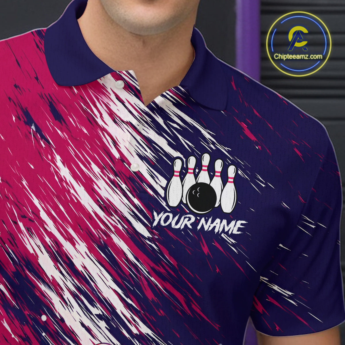 Watercolor Pink and Blue Bowling Shirts for Team Bowling Polo & 1/4 Zip