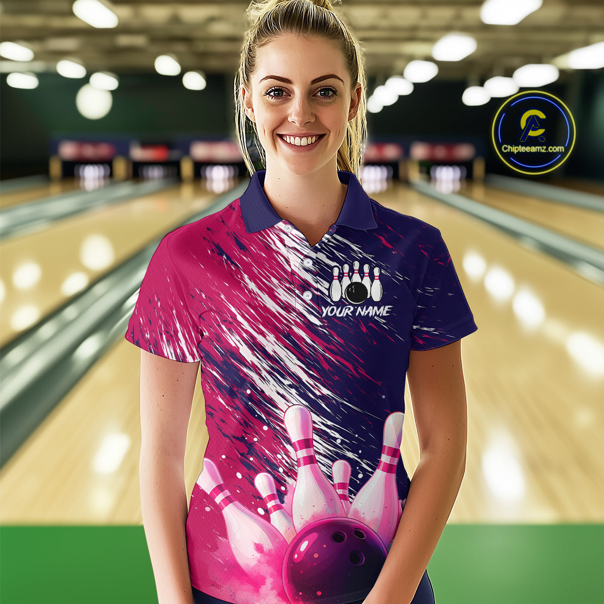 Watercolor Pink and Blue Bowling Shirts for Team Bowling Polo & 1/4 Zip