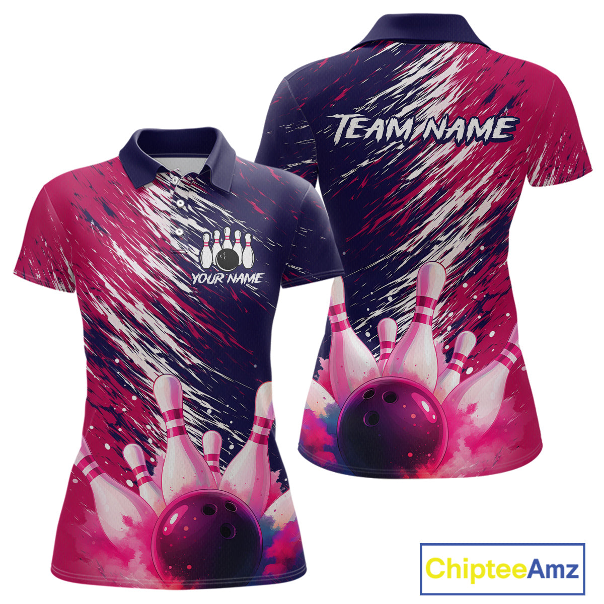 Watercolor Pink and Blue Bowling Shirts for Team Bowling Polo & 1/4 Zip