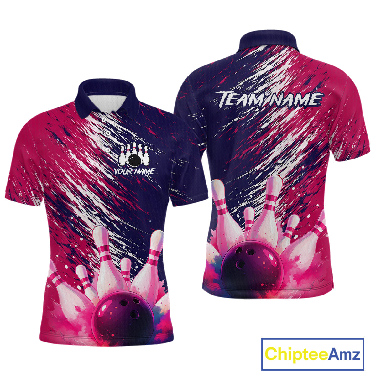 Watercolor Pink and Blue Bowling Shirts for Team Bowling Polo & 1/4 Zip