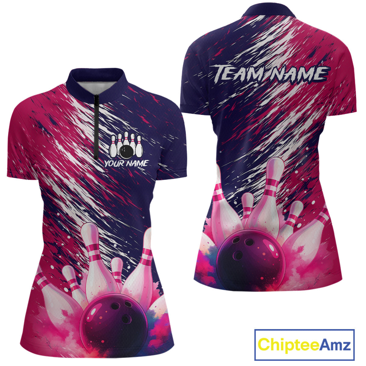 Watercolor Pink and Blue Bowling Shirts for Team Bowling Polo & 1/4 Zip