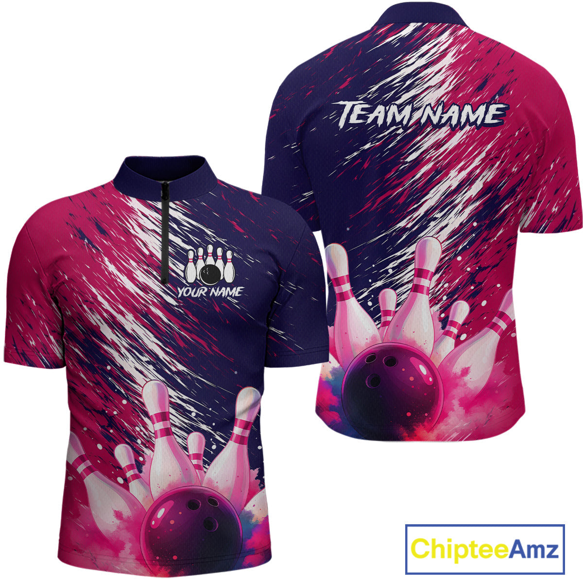 Watercolor Pink and Blue Bowling Shirts for Team Bowling Polo & 1/4 Zip