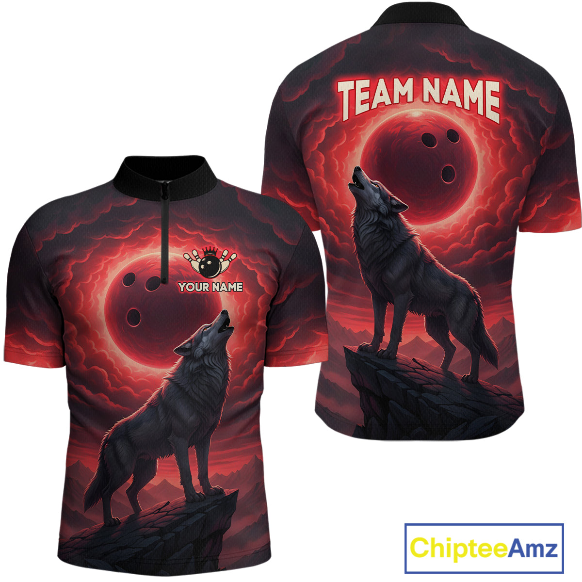 Wolf Bowling Shirts for Team Custom Bowling Jersey Bowl Polo&1/4 Zip