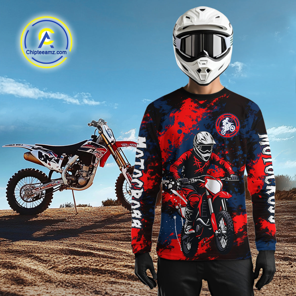 Custom Red and Blue Motocross Jersey Dirt Bike Jersey Riding Shirt
