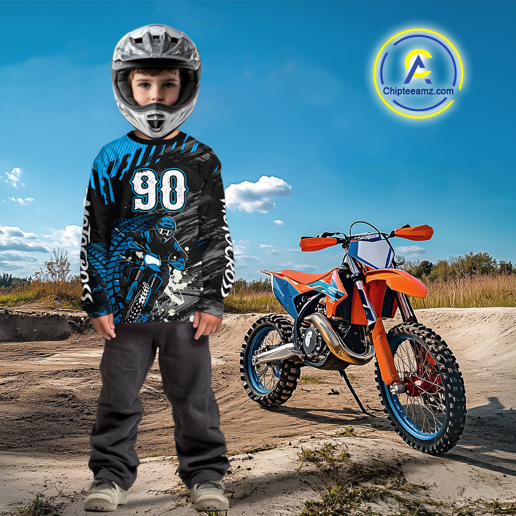 Custom Blue Motocross Jersey Dirt Bike Jersey Motorcycle Riding Shirt