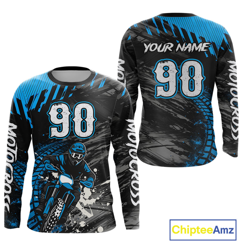 Custom Blue Motocross Jersey Dirt Bike Jersey Motorcycle Riding Shirt