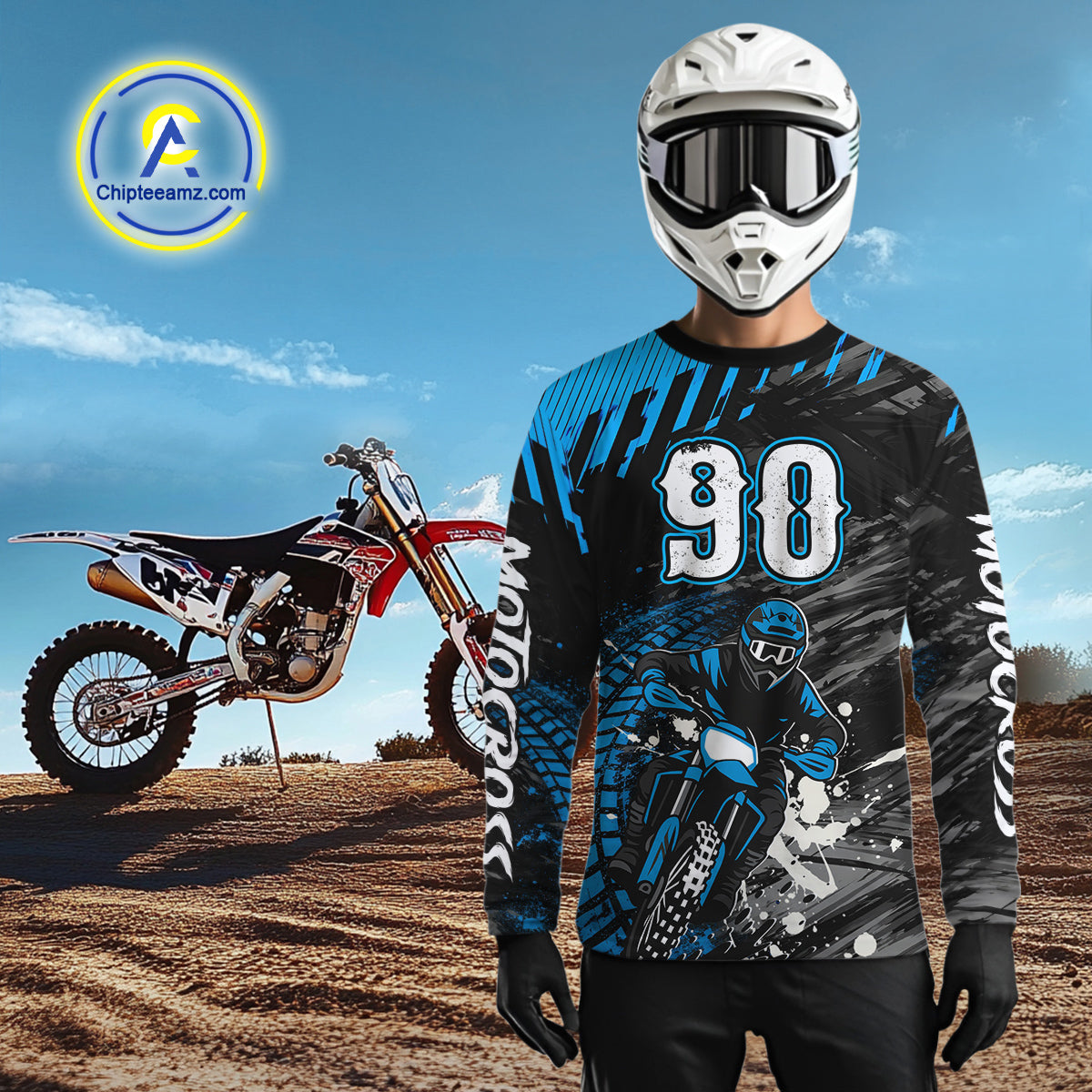Custom Blue Motocross Jersey Dirt Bike Jersey Motorcycle Riding Shirt