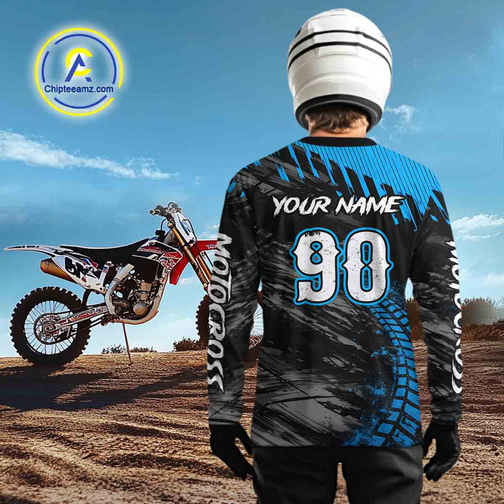 Custom Blue Motocross Jersey Dirt Bike Jersey Motorcycle Riding Shirt