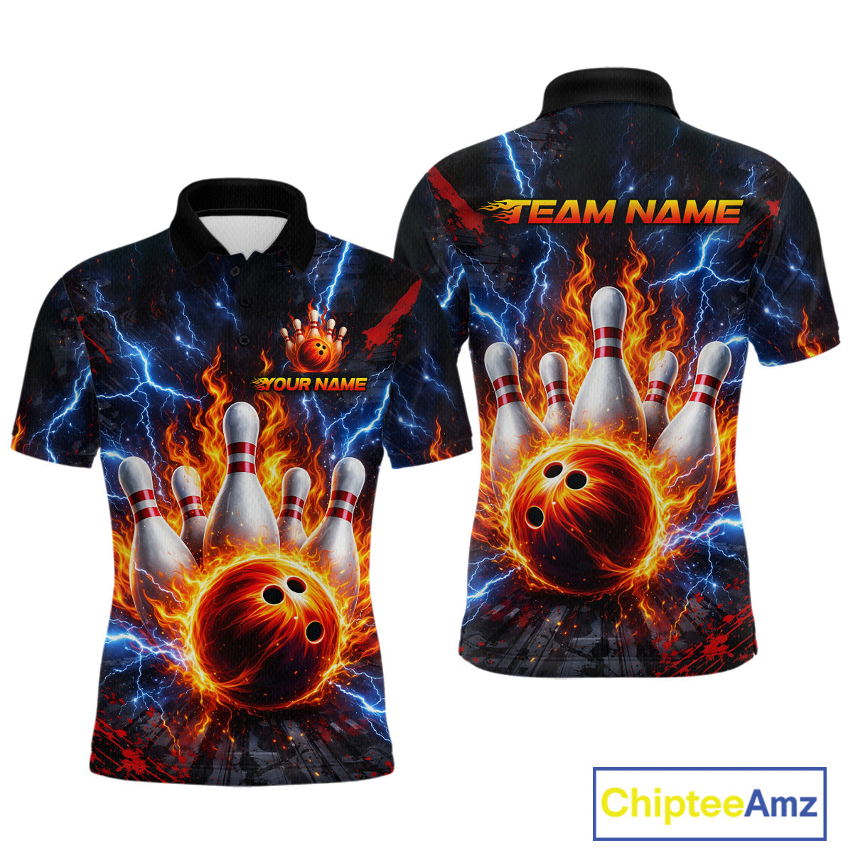 Flaming and Lightning Bowling Shirts for Team Bowling Polo & 1/4 Zip Shirt