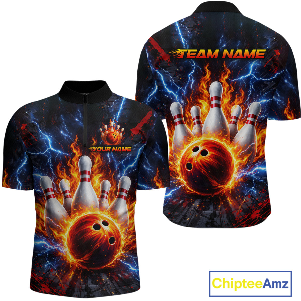 Flaming and Lightning Bowling Shirts for Team Bowling Polo & 1/4 Zip Shirt