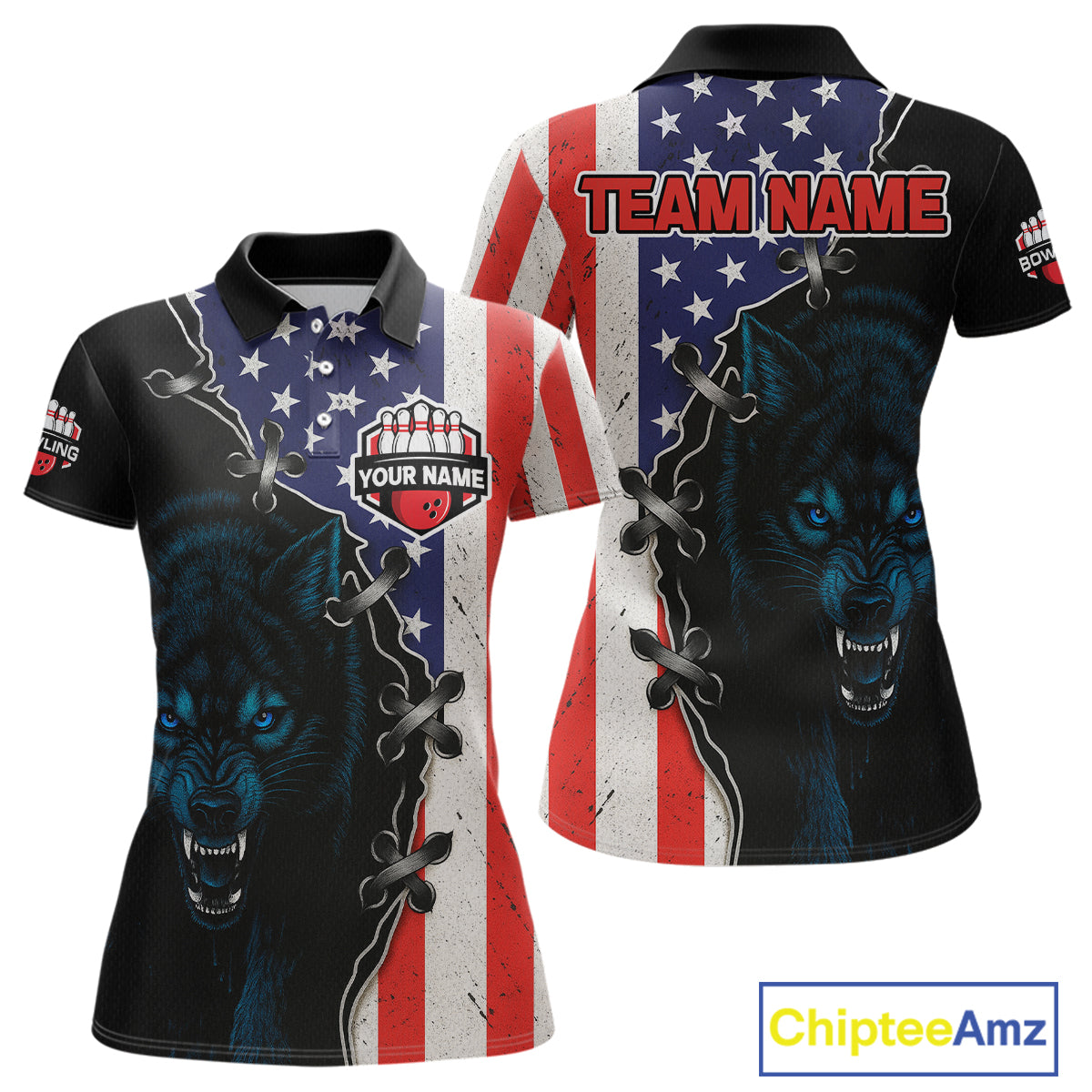 Patriotic Wolf Bowling Shirts for Team Wolf Bowling Jerseys American Flag