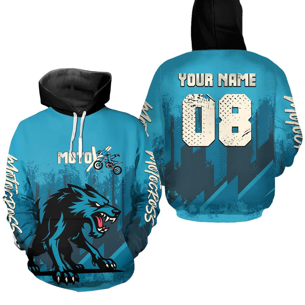 Blue Wolf Motocross Hoodie Custom for Adult Dirt Bike Racing Hoodie Shirt