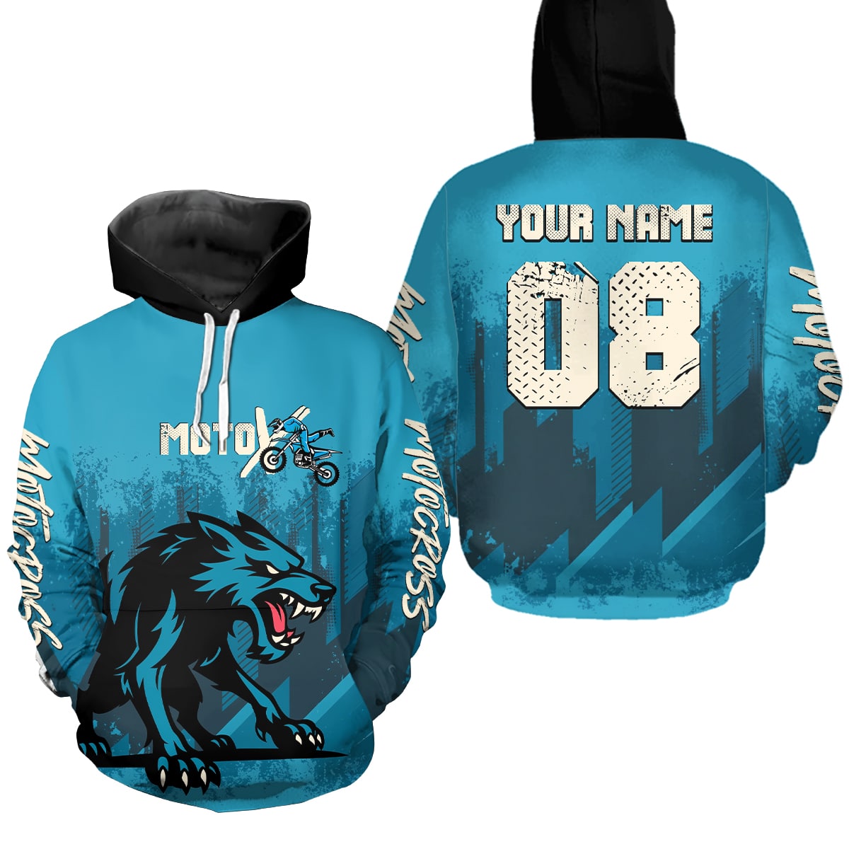 Blue Wolf Motocross Hoodie Custom for Adult Dirt Bike Racing Hoodie Shirt