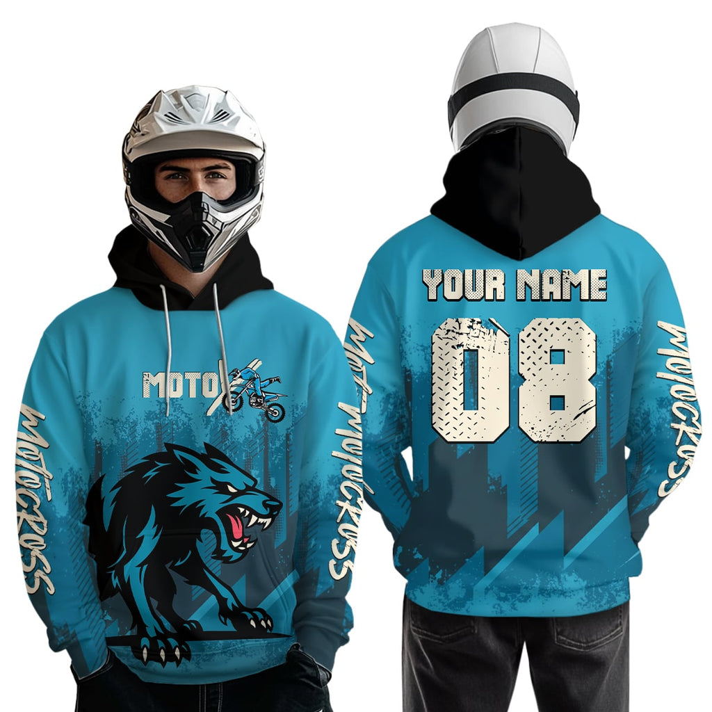 Blue Wolf Motocross Hoodie Custom for Adult Dirt Bike Racing Hoodie Shirt
