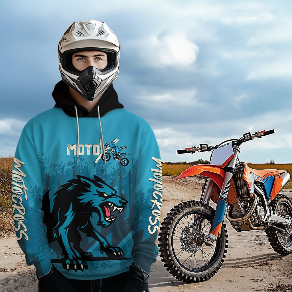 Blue Wolf Motocross Hoodie Custom for Adult Dirt Bike Racing Hoodie Shirt