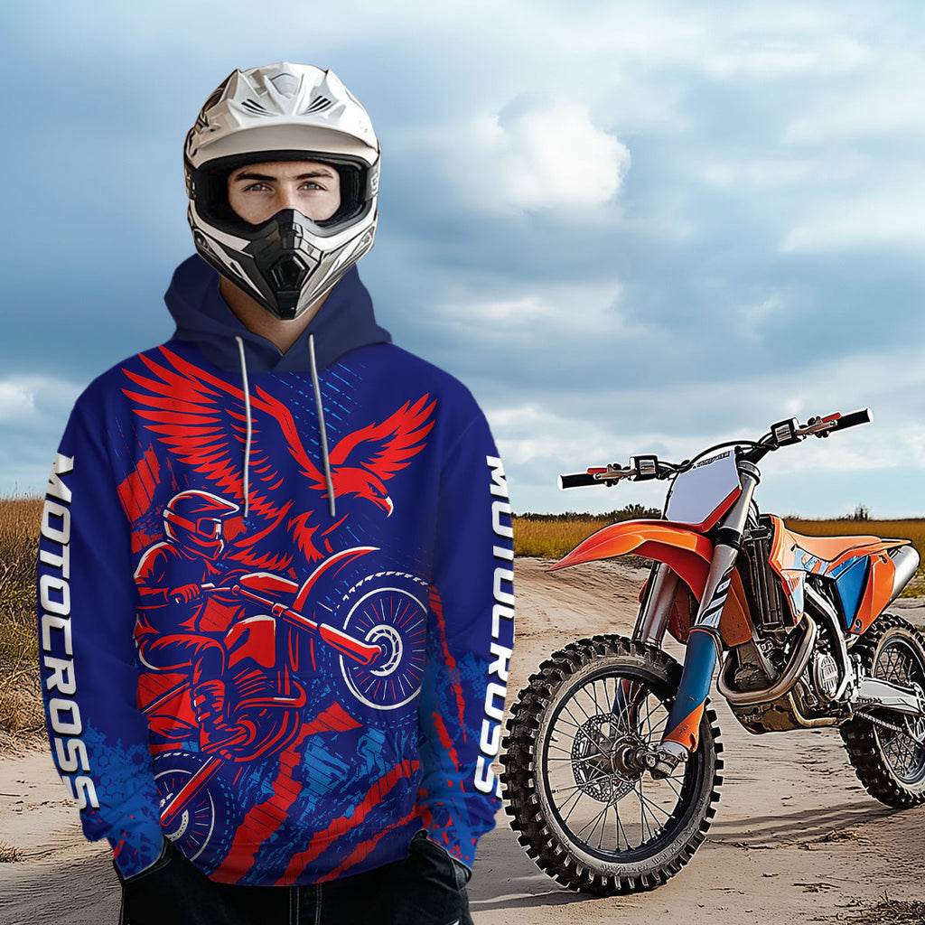 Eagle Motocross Hoodie Custom Dirt Bike Pink Blue Racing Hoodie Shirt