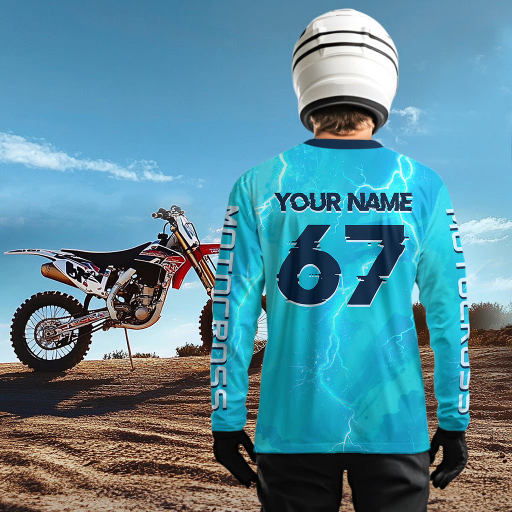 Lightning Blue Motocross Jersey Custom Dirt Bike Shirts Racing Shirt