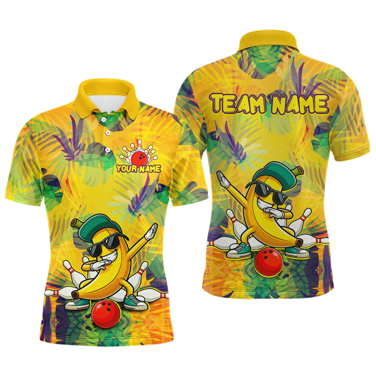 Funny Banana Bowling Shirts Team Bowling Jerseys Bowling Polo 1/4 Zip