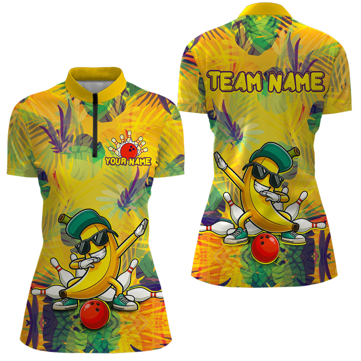 Funny Banana Bowling Shirts Team Bowling Jerseys Bowling Polo 1/4 Zip