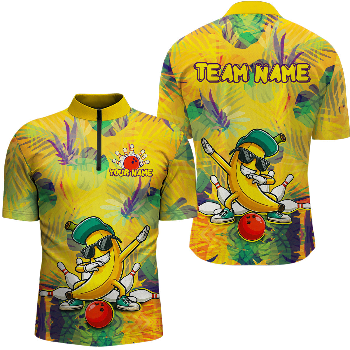 Funny Banana Bowling Shirts Team Bowling Jerseys Bowling Polo 1/4 Zip