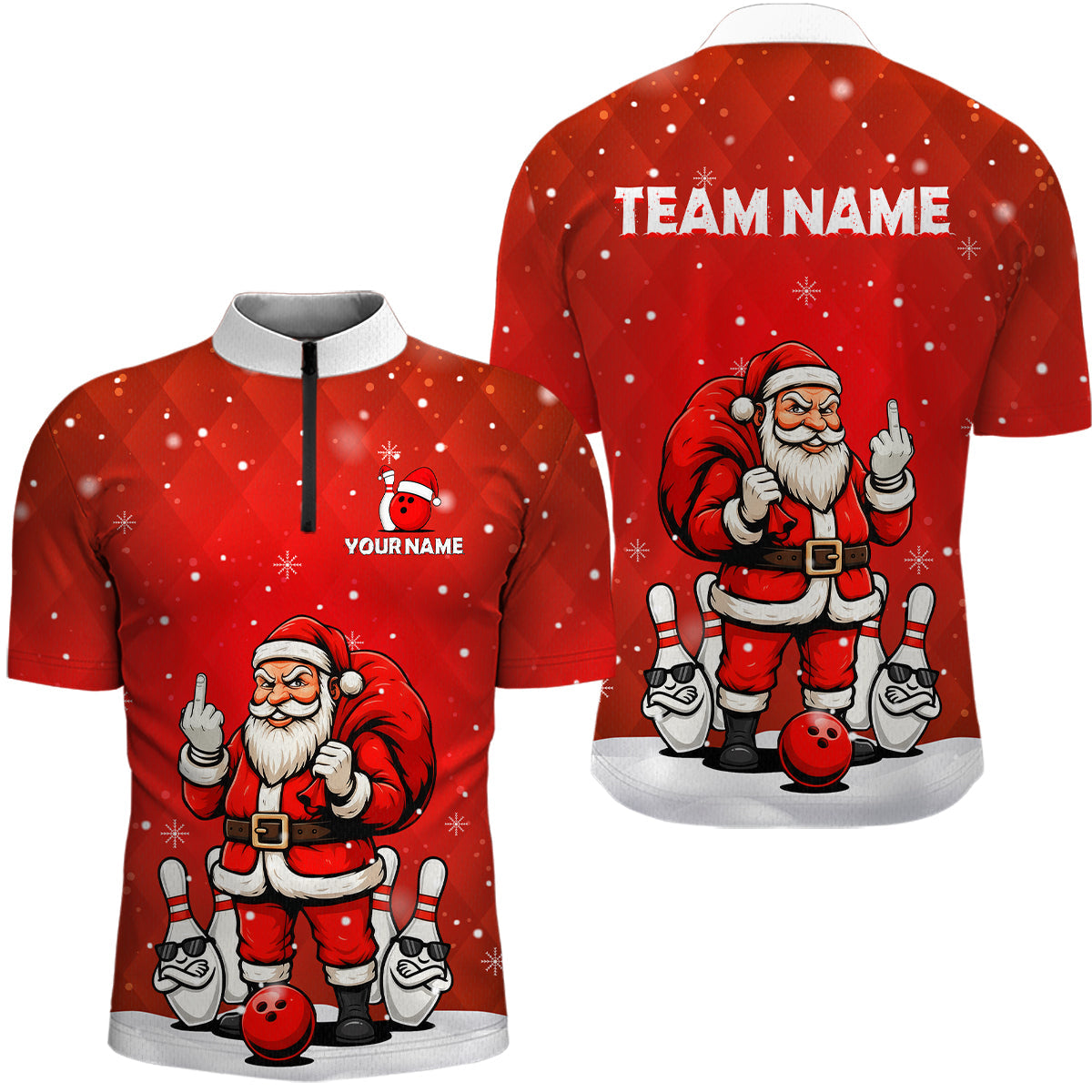 Funny Noel Bowling Shirts for Team Bowling Jerseys Polo and 1/4 Zip
