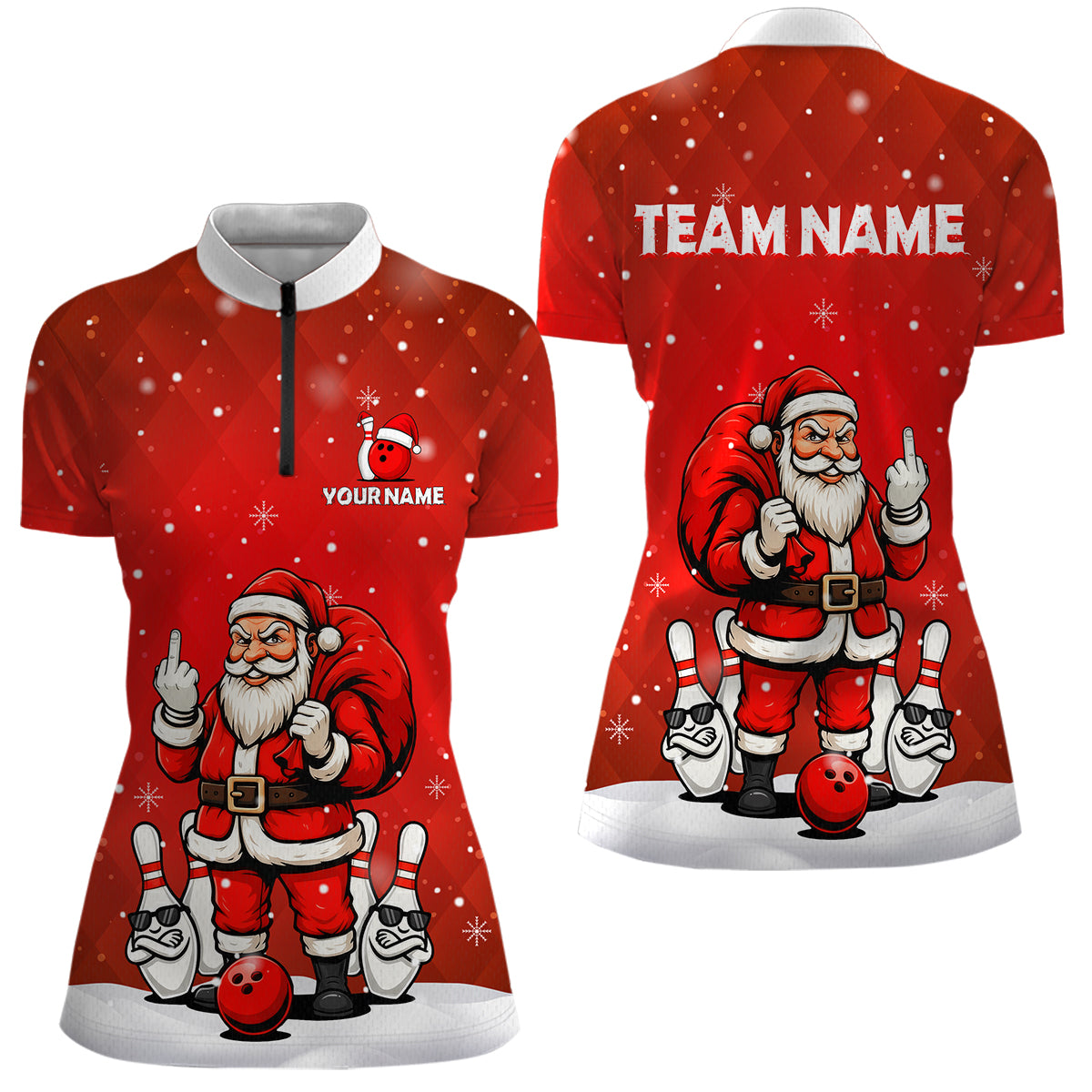 Funny Noel Bowling Shirts for Team Bowling Jerseys Polo and 1/4 Zip