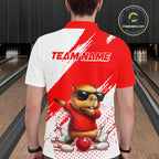 Funny Squirrel Bowling Shirts Team Bowling Jerseys Red Bowling Polo 1/4 Zip