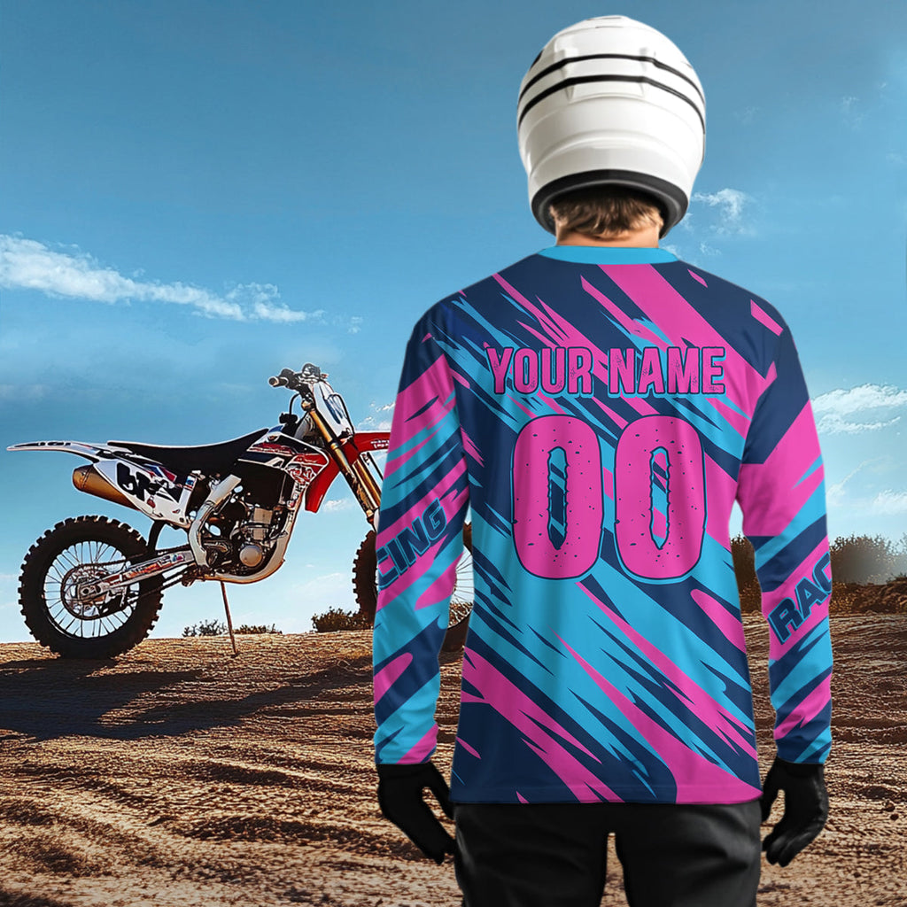 Pink and Blue Motocross Jersey Custom Dirt Bike Shirts Riding Shirt