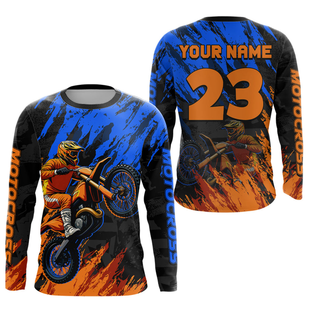 Blue and Orange Motocross Racing Jersey Dirt Bike Motorcycle Shirt