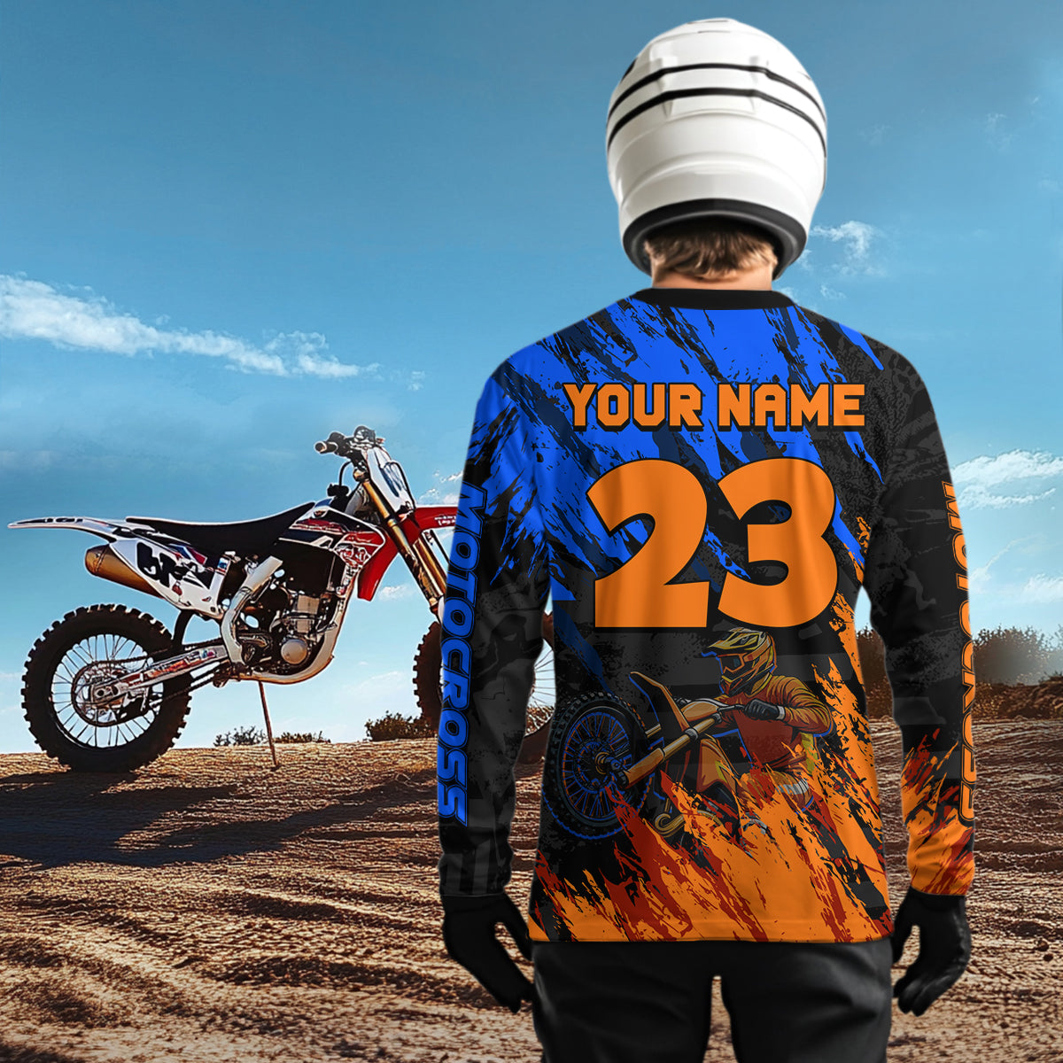 Blue and Orange Motocross Racing Jersey Dirt Bike Motorcycle Shirt