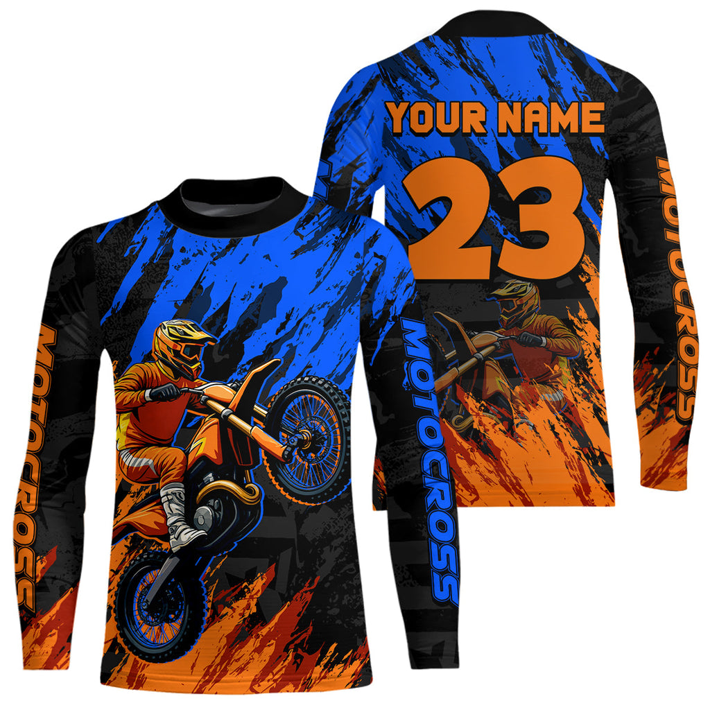Blue and Orange Motocross Racing Jersey Dirt Bike Motorcycle Shirt
