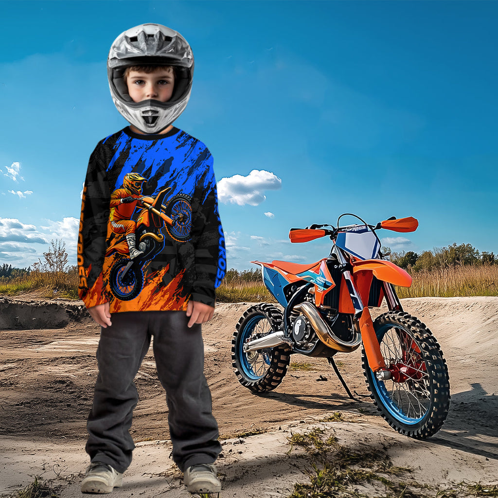 Blue and Orange Motocross Racing Jersey Dirt Bike Motorcycle Shirt