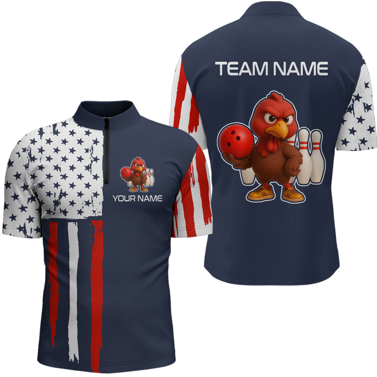 Patriotic Turkey Bowling Shirts Team Bowling Jerseys for Thanksgiving