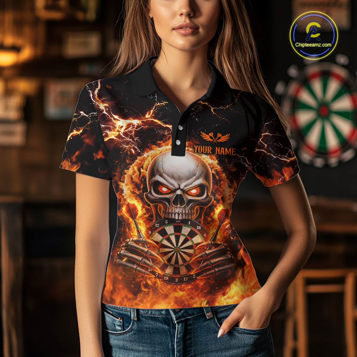 Custom Flame Skull Darts Shirt Darts Team Jerseys Dartboard Shirt Dart League