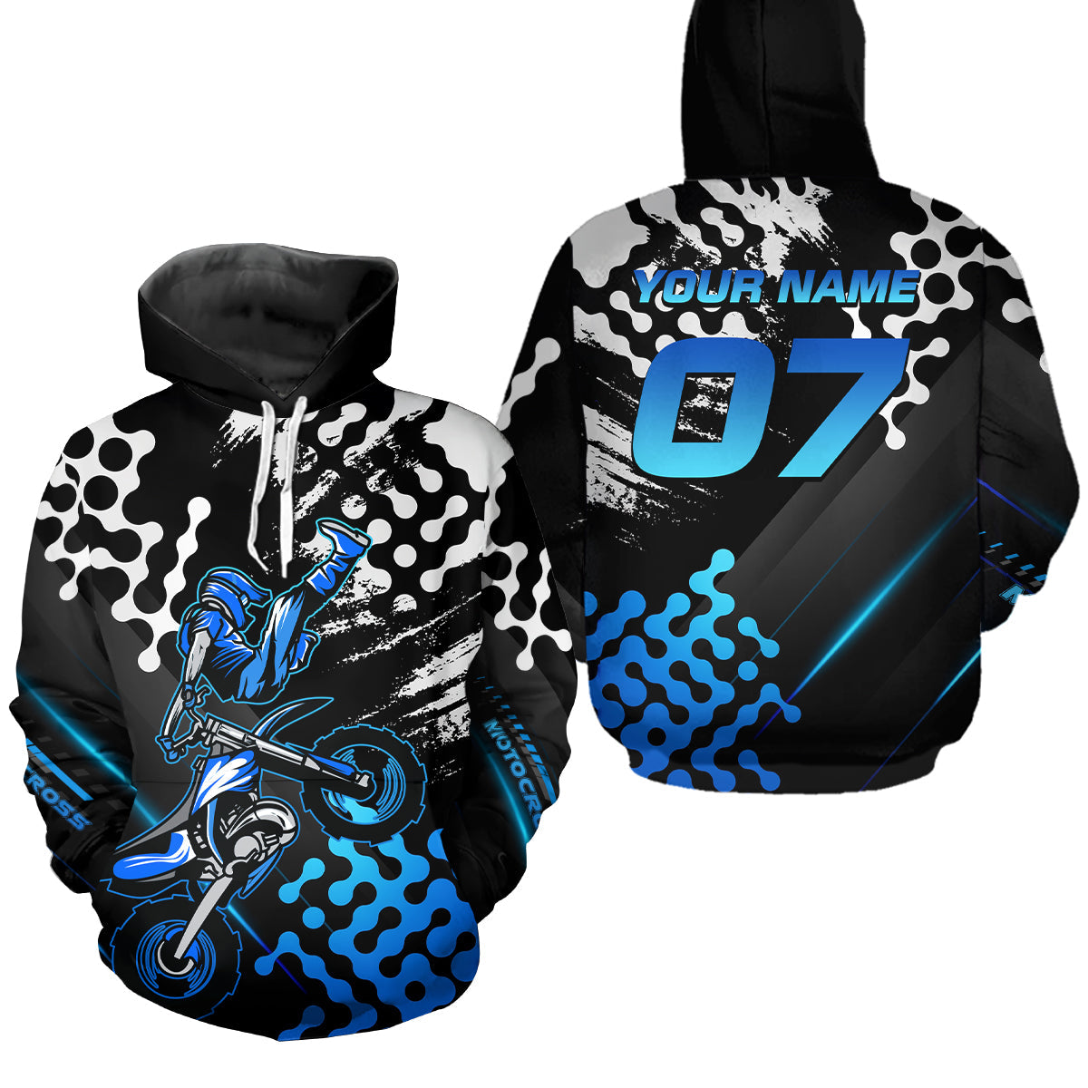 Custom Blue Motocross Hoodie Adult Dirt Bike Racing Hoodie Shirt