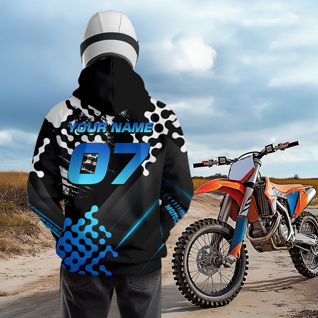 Custom Blue Motocross Hoodie Adult Dirt Bike Racing Hoodie Shirt