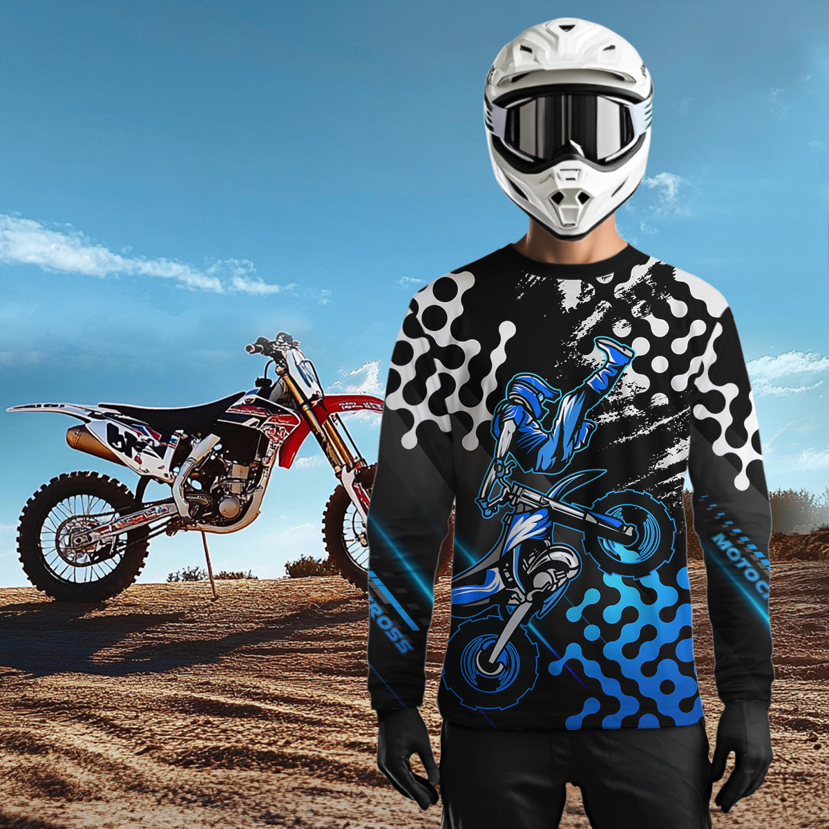 Blue Custom Motocross Racing Jersey Dirt Bike Shirts Off road Shirt