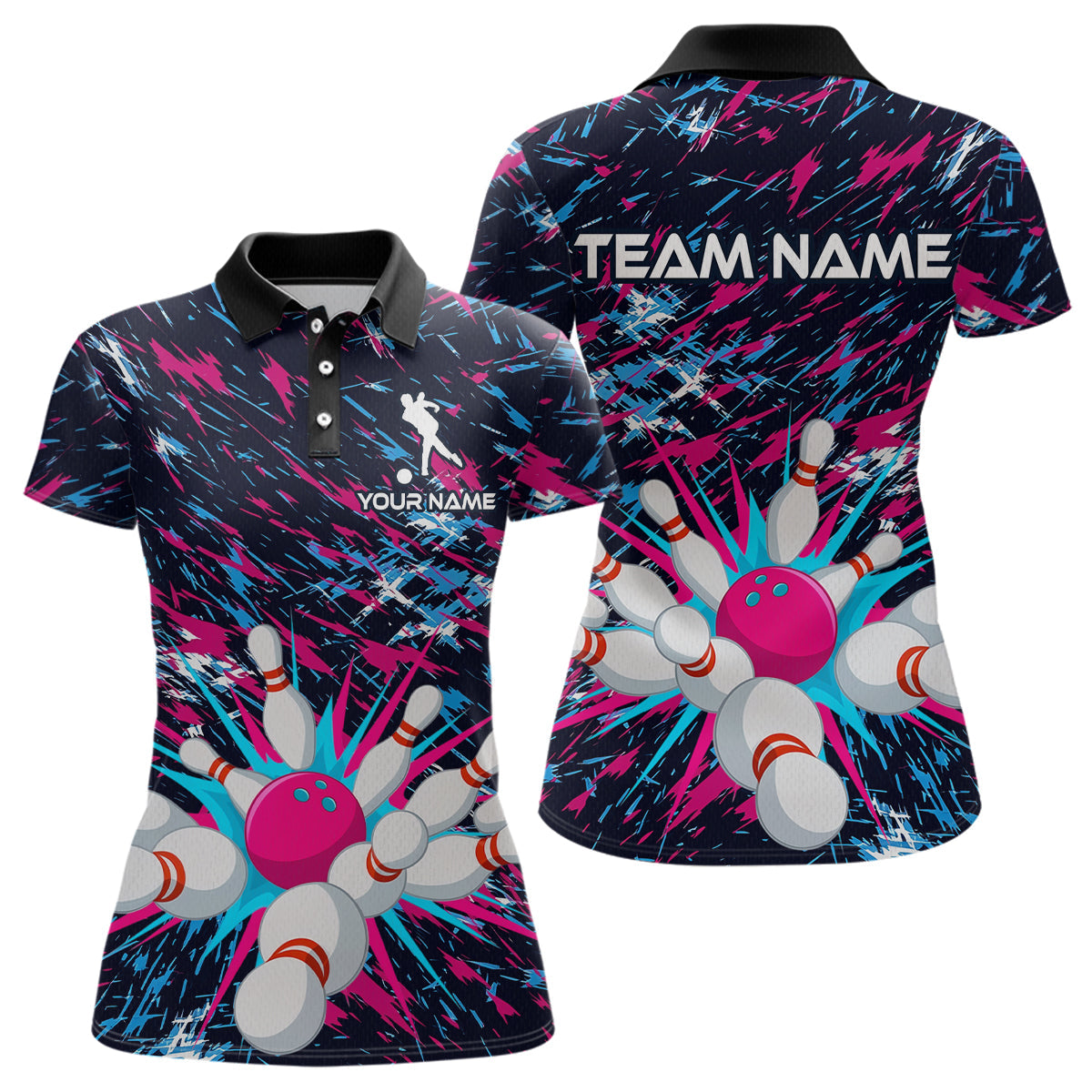Pink and Purple Bowling Shirts for Team Bowling Polo and 1/4 Zip Shirt