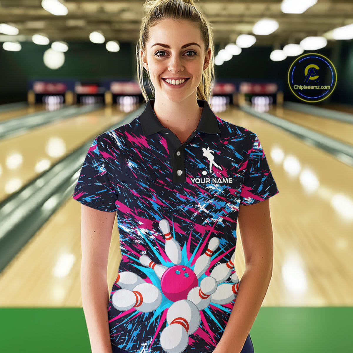 Pink and Purple Bowling Shirts for Team Bowling Polo and 1/4 Zip Shirt