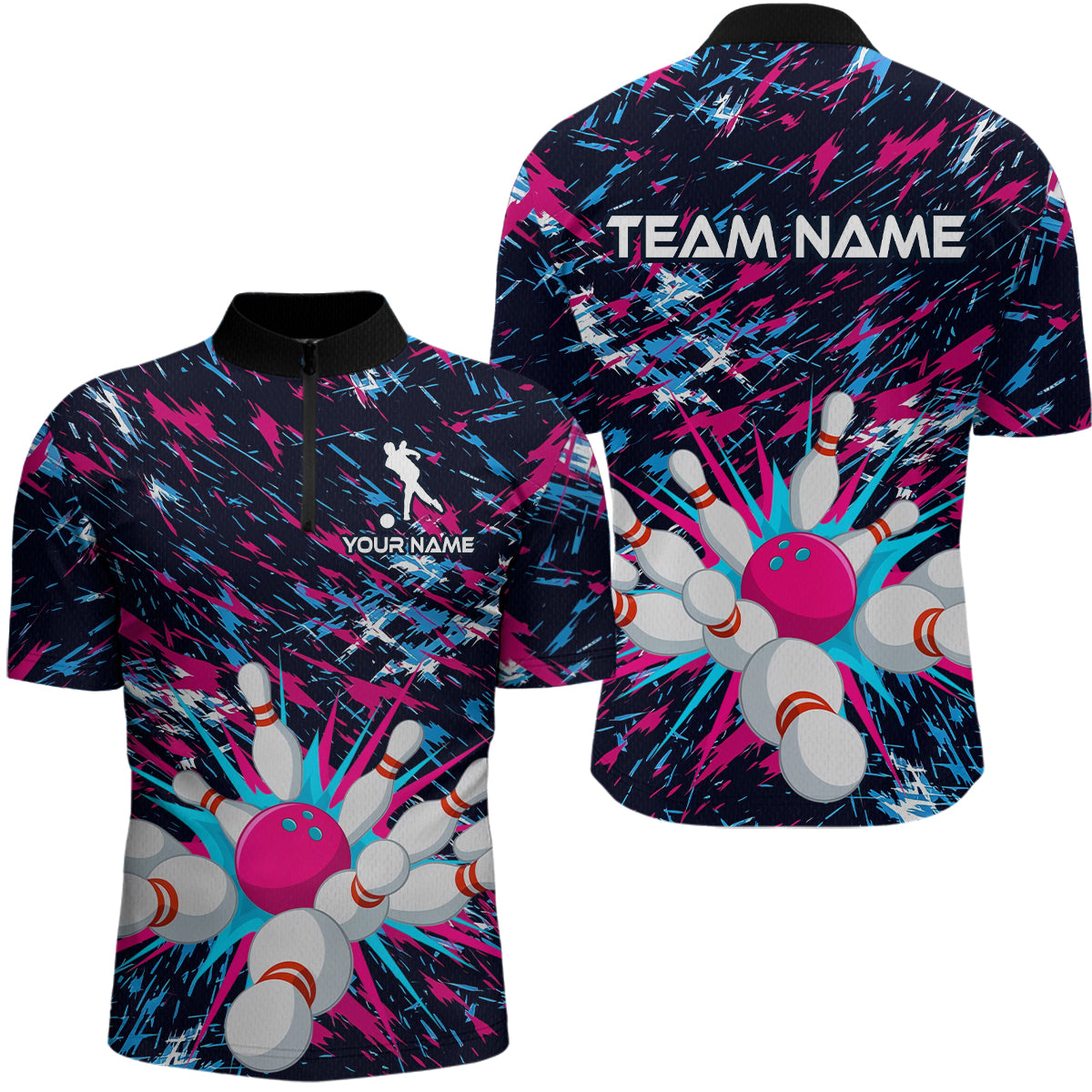 Pink and Purple Bowling Shirts for Team Bowling Polo and 1/4 Zip Shirt