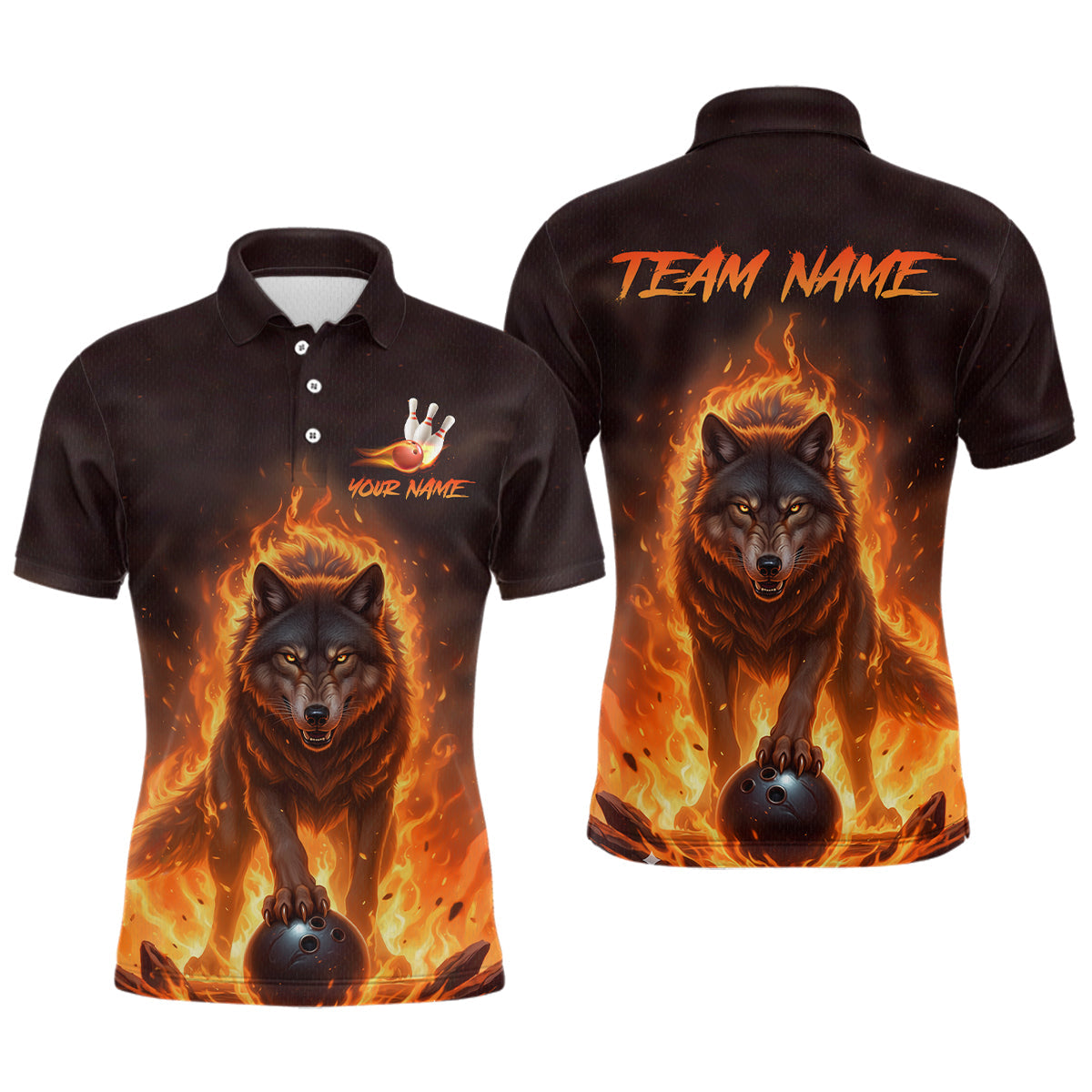 Flaming Wolf Bowling Shirts for Team Bowling Jersey Bowl Polo&1/4 Zip
