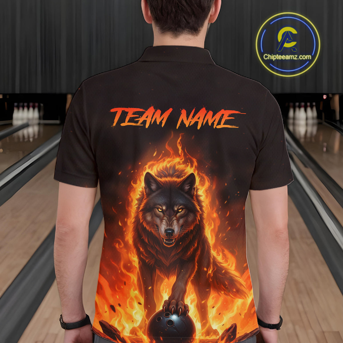 Flaming Wolf Bowling Shirts for Team Bowling Jersey Bowl Polo&1/4 Zip