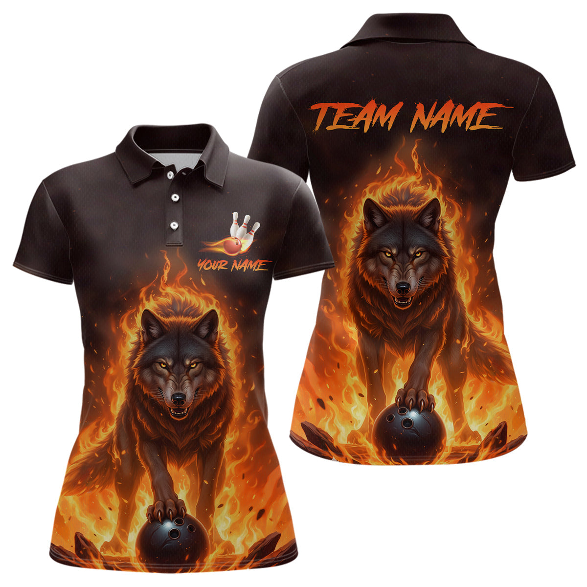 Flaming Wolf Bowling Shirts for Team Bowling Jersey Bowl Polo&1/4 Zip