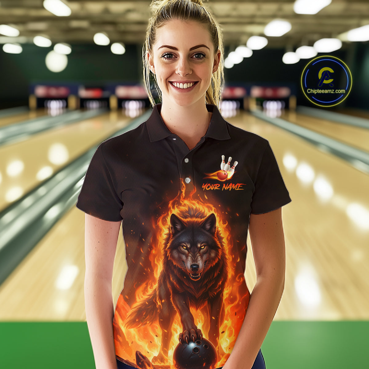 Flaming Wolf Bowling Shirts for Team Bowling Jersey Bowl Polo&1/4 Zip