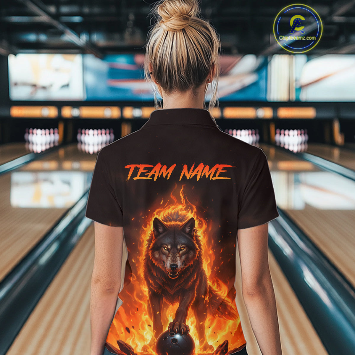 Flaming Wolf Bowling Shirts for Team Bowling Jersey Bowl Polo&1/4 Zip
