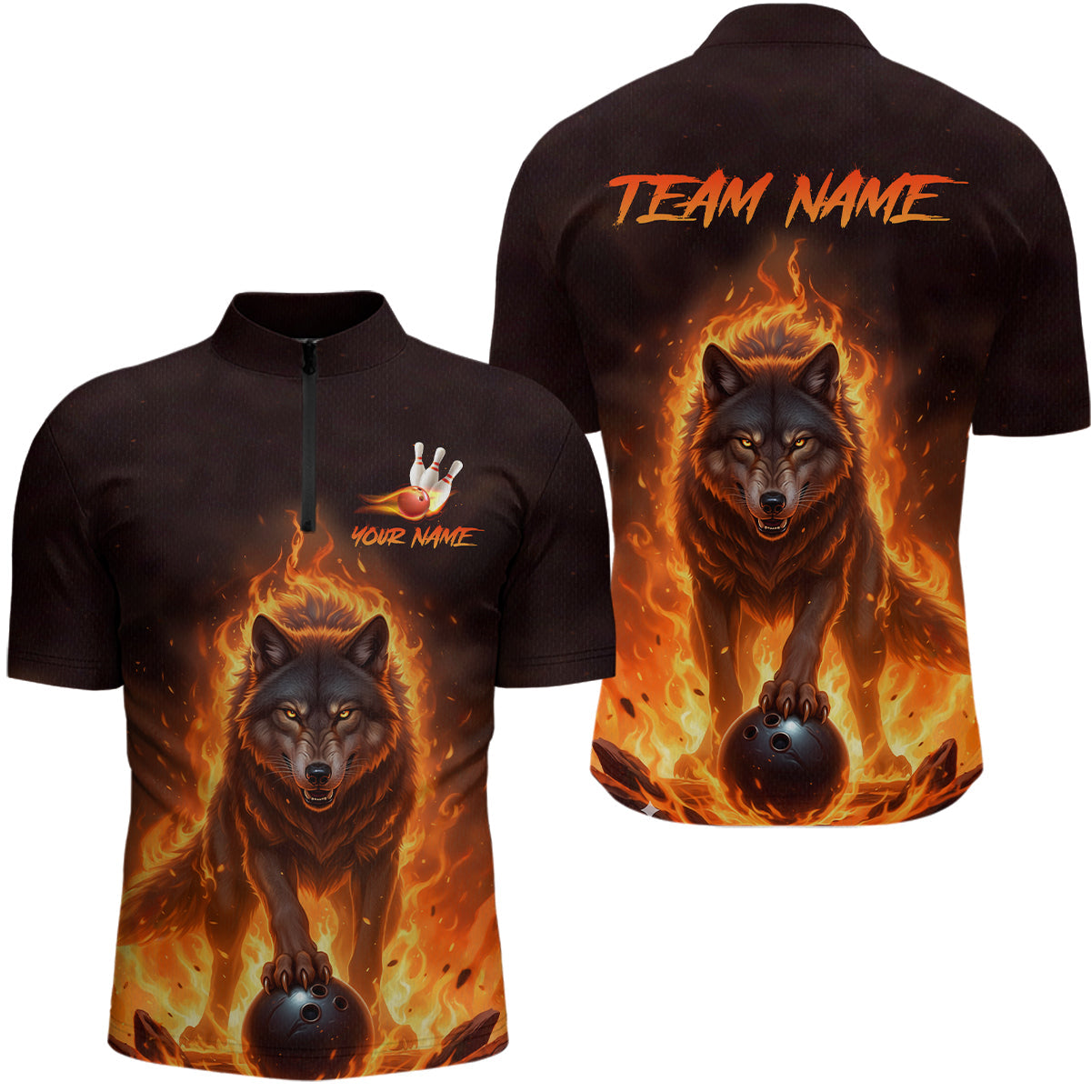 Flaming Wolf Bowling Shirts for Team Bowling Jersey Bowl Polo&1/4 Zip
