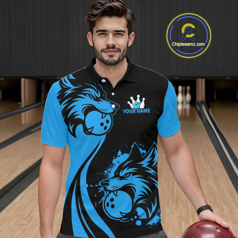 Blue Wolf Bowling Shirts for Team Custom Wolf Bowling Jerseys for Couples