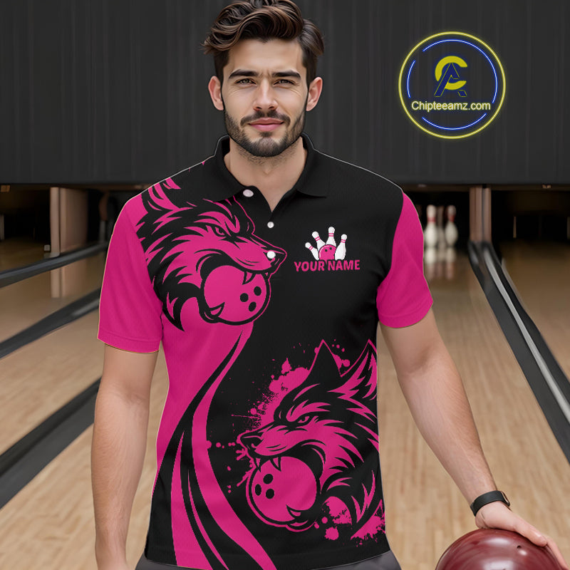 Pink Wolf Bowling Shirts for Team Custom Wolf Bowling Jerseys for Couples