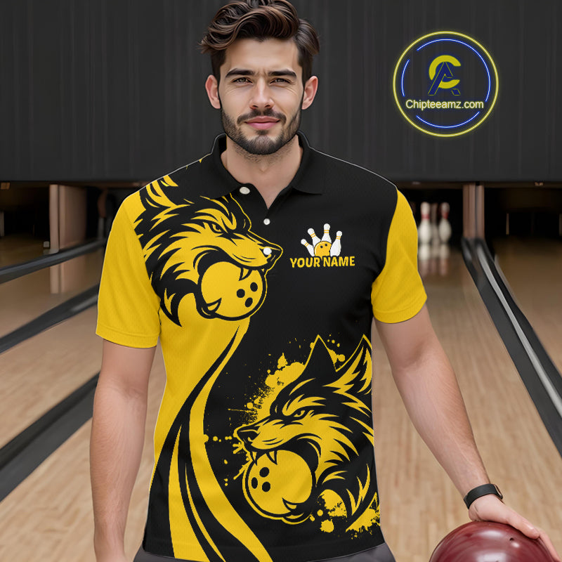 Yellow Wolf Bowling Shirts for Team Custom Wolf Bowling Jerseys for Couples