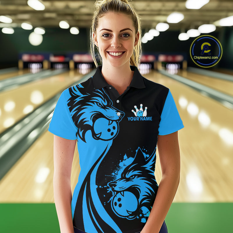 Blue Wolf Bowling Shirts for Team Custom Wolf Bowling Jerseys for Couples